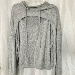 Crop stop cut out chest sweater with hood